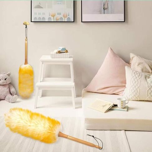 Lambs Wool Duster with Solid Wooden Handle,Flexible Head,18.9-23.6 inchs Long,Comfortable Grip Natural Feather Duster for Cleaning Counter,Furniture,Ceiling Fans,Bed etc (18.9 inches) in Saudi Arabia