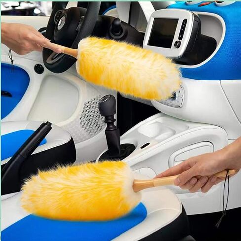 Lambs Wool Duster with Solid Wooden Handle,Flexible Head,18.9-23.6 inchs Long,Comfortable Grip Natural Feather Duster for Cleaning Counter,Furniture,Ceiling Fans,Bed etc (18.9 inches) in Saudi Arabia