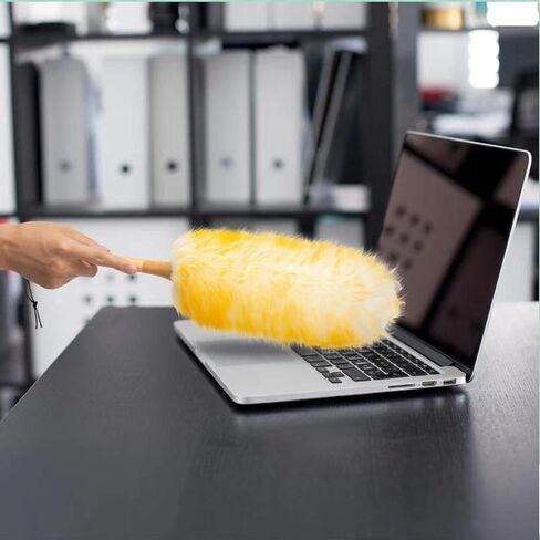 Lambs Wool Duster with Solid Wooden Handle,Flexible Head,18.9-23.6 inchs Long,Comfortable Grip Natural Feather Duster for Cleaning Counter,Furniture,Ceiling Fans,Bed etc (18.9 inches) in Saudi Arabia