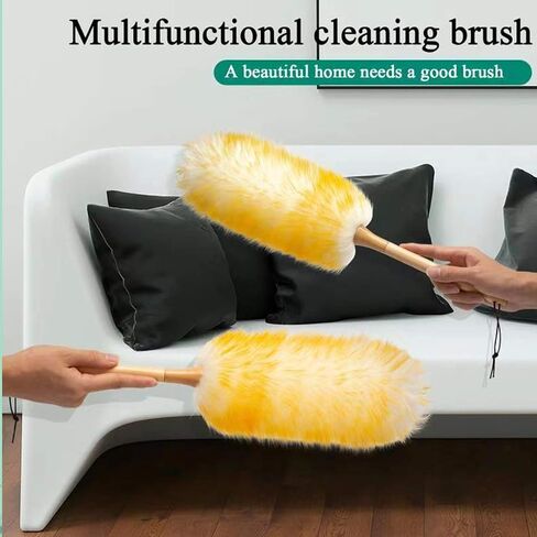 Lambs Wool Duster with Solid Wooden Handle,Flexible Head,18.9-23.6 inchs Long,Comfortable Grip Natural Feather Duster for Cleaning Counter,Furniture,Ceiling Fans,Bed etc (18.9 inches) in Saudi Arabia