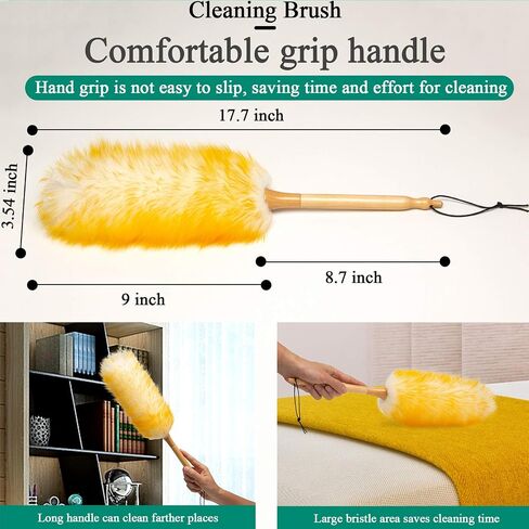 Lambs Wool Duster with Solid Wooden Handle,Flexible Head,18.9-23.6 inchs Long,Comfortable Grip Natural Feather Duster for Cleaning Counter,Furniture,Ceiling Fans,Bed etc (18.9 inches) in Saudi Arabia