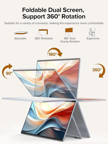 شاشة UPERFECT Delta المحمولة لموسع شاشة الكمبيوتر المحمول مقاس 15.6 بوصة FHD 1080P شاشة مزدوجة مع حامل وشاشة سفر قابلة للطي بزاوية 360 درجة وشاشة ثلاثية مكدسة لأجهزة الكمبيوتر المحمول in Kuwait