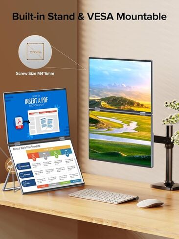 شاشة UPERFECT Delta المحمولة لموسع شاشة الكمبيوتر المحمول مقاس 15.6 بوصة FHD 1080P شاشة مزدوجة مع حامل وشاشة سفر قابلة للطي بزاوية 360 درجة وشاشة ثلاثية مكدسة لأجهزة الكمبيوتر المحمول in Kuwait