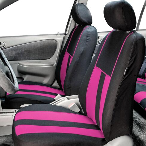 FH Group FB036115 + F14501 Striking Striped Seat Covers (Pink) Full Set w. Carpet Floor Mats – Universal Fit for Cars Trucks & SUVs in Saudi Arabia