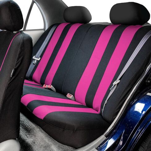FH Group FB036115 + F14501 Striking Striped Seat Covers (Pink) Full Set w. Carpet Floor Mats – Universal Fit for Cars Trucks & SUVs in Saudi Arabia
