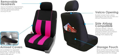 FH Group FB036115 + F14501 Striking Striped Seat Covers (Pink) Full Set w. Carpet Floor Mats – Universal Fit for Cars Trucks & SUVs in Saudi Arabia