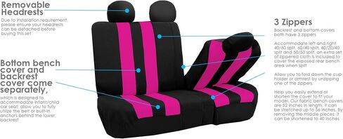 FH Group FB036115 + F14501 Striking Striped Seat Covers (Pink) Full Set w. Carpet Floor Mats – Universal Fit for Cars Trucks & SUVs in Saudi Arabia