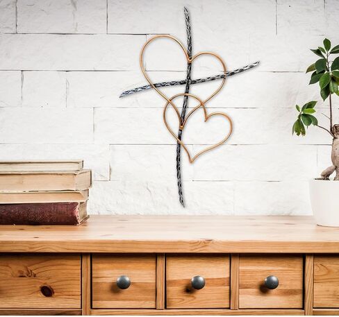 BestGiftEver Metal Wall Cross - Decorative Cross Wall Hanging with Entwined Hearts - Spiritual Jesus Art Sculpture for Home Wall Decor, Christian Wall Art, and Religious Wall Decor in Saudi Arabia
