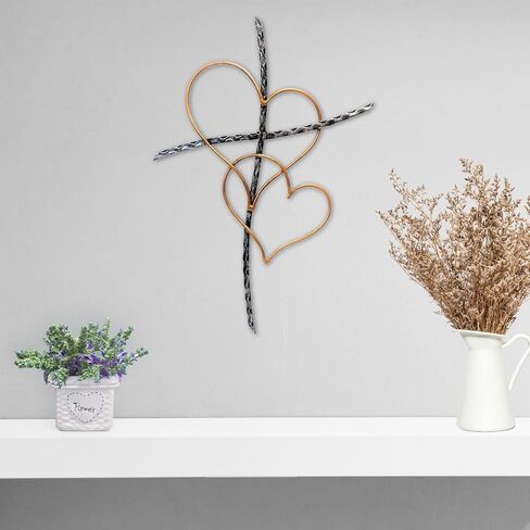 BestGiftEver Metal Wall Cross - Decorative Cross Wall Hanging with Entwined Hearts - Spiritual Jesus Art Sculpture for Home Wall Decor, Christian Wall Art, and Religious Wall Decor in Saudi Arabia