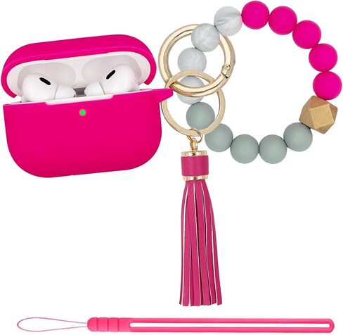 for Airpods Pro 2nd Generation Case Cover 2022，Soft Silicone Skin Case Cover with Bracelet Keychain Cute Apple Airpods Pro 2 Cover for Women Girls (Hot Pink) in Saudi Arabia
