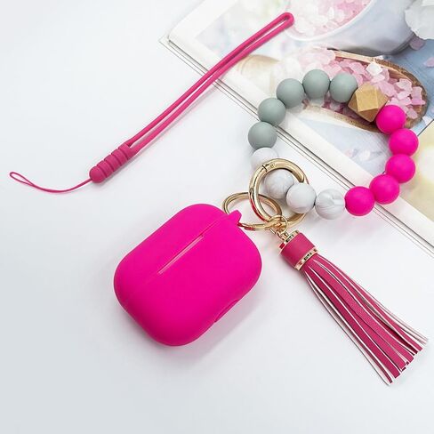 for Airpods Pro 2nd Generation Case Cover 2022，Soft Silicone Skin Case Cover with Bracelet Keychain Cute Apple Airpods Pro 2 Cover for Women Girls (Hot Pink) in Saudi Arabia