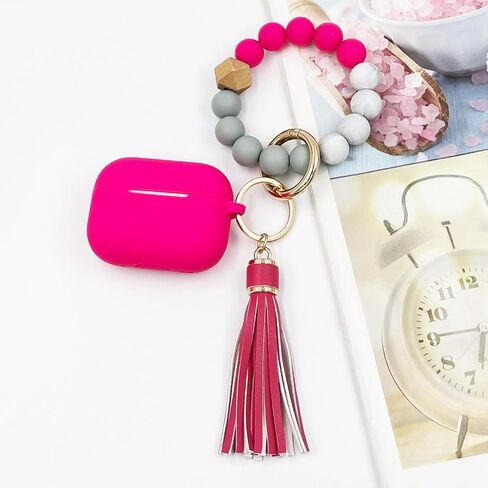 for Airpods Pro 2nd Generation Case Cover 2022，Soft Silicone Skin Case Cover with Bracelet Keychain Cute Apple Airpods Pro 2 Cover for Women Girls (Hot Pink) in Saudi Arabia