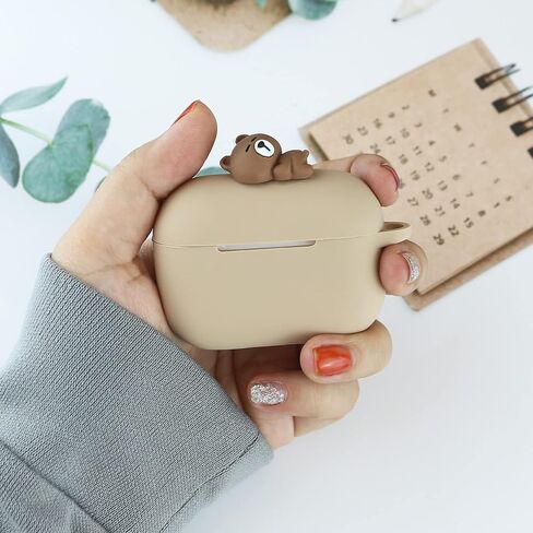 Wonhibo for Airpod Pro Case, Cute Kawaii Cover for Airpod Pro 2019 with Keychain for Women (Khaki Bear) in Saudi Arabia