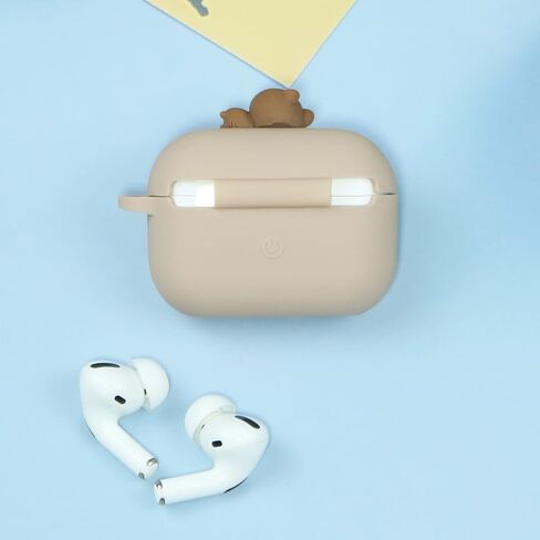 Wonhibo for Airpod Pro Case, Cute Kawaii Cover for Airpod Pro 2019 with Keychain for Women (Khaki Bear) in Saudi Arabia