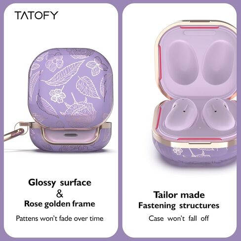 TATOFY Case for Galaxy Buds FE, Galaxy Buds 2 Pro, Galaxy Buds 2, Galaxy Buds Pro, Galaxy Buds Live, Golden Leaf Golden Flower Hard Case with Carabiner, Support Wireless Charging (Black & Golden) in Saudi Arabia