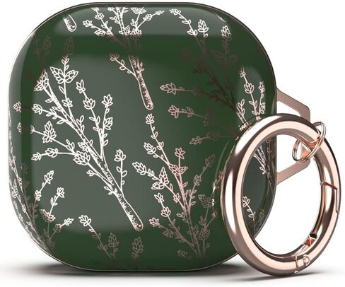 TATOFY Case for Galaxy Buds FE, Galaxy Buds 2 Pro, Galaxy Buds 2, Galaxy Buds Pro, Galaxy Buds Live, Golden Leaf Golden Flower Hard Case with Carabiner, Support Wireless Charging (Black & Golden) in Kuwait