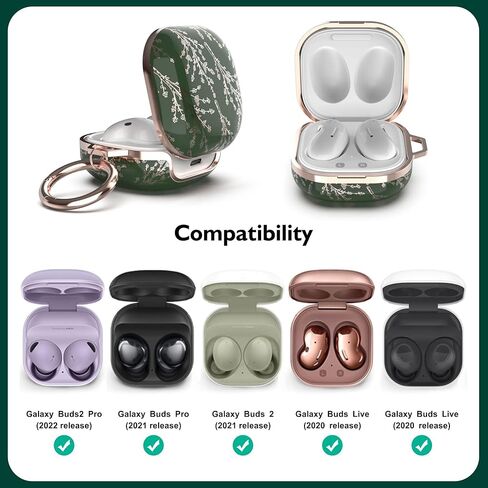 TATOFY Case for Galaxy Buds FE, Galaxy Buds 2 Pro, Galaxy Buds 2, Galaxy Buds Pro, Galaxy Buds Live, Golden Leaf Golden Flower Hard Case with Carabiner, Support Wireless Charging (Black & Golden) in Kuwait