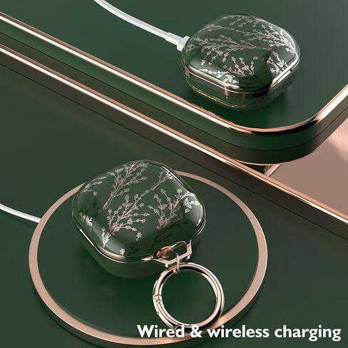 TATOFY Case for Galaxy Buds FE, Galaxy Buds 2 Pro, Galaxy Buds 2, Galaxy Buds Pro, Galaxy Buds Live, Golden Leaf Golden Flower Hard Case with Carabiner, Support Wireless Charging (Black & Golden) in Kuwait