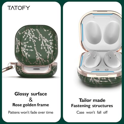 TATOFY Case for Galaxy Buds FE, Galaxy Buds 2 Pro, Galaxy Buds 2, Galaxy Buds Pro, Galaxy Buds Live, Golden Leaf Golden Flower Hard Case with Carabiner, Support Wireless Charging (Black & Golden) in Kuwait