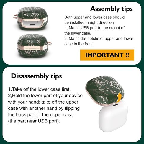 TATOFY Case for Galaxy Buds FE, Galaxy Buds 2 Pro, Galaxy Buds 2, Galaxy Buds Pro, Galaxy Buds Live, Golden Leaf Golden Flower Hard Case with Carabiner, Support Wireless Charging (Black & Golden) in Kuwait