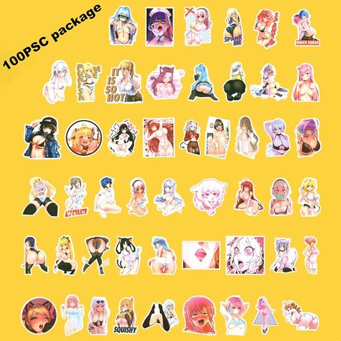 100 Waterproof Anime Girl Stickers for Adults - Cell Phone Stickers, Adult Stickers Ideal for Laptops, Water Bottles, Skateboards, Cars & Luggage in Saudi Arabia