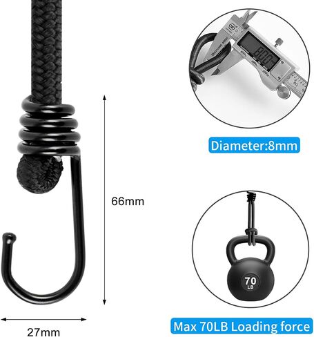 12 Inch Small Bungee Cord with Hooks-Black Bungee Cords Heavy Duty Outdoor Bungee Straps with Hooks for Camping, Tarps, Tents, Hiking,Hunting,Trucks and Boats (10 Pack) in Kuwait
