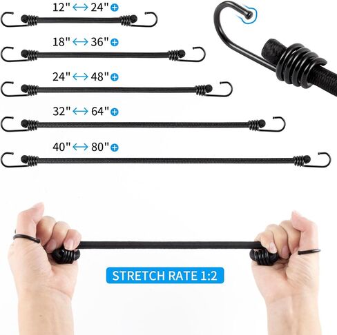 12 Inch Small Bungee Cord with Hooks-Black Bungee Cords Heavy Duty Outdoor Bungee Straps with Hooks for Camping, Tarps, Tents, Hiking,Hunting,Trucks and Boats (10 Pack) in Kuwait