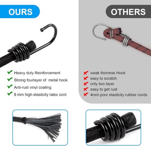 12 Inch Small Bungee Cord with Hooks-Black Bungee Cords Heavy Duty Outdoor Bungee Straps with Hooks for Camping, Tarps, Tents, Hiking,Hunting,Trucks and Boats (10 Pack) in Kuwait
