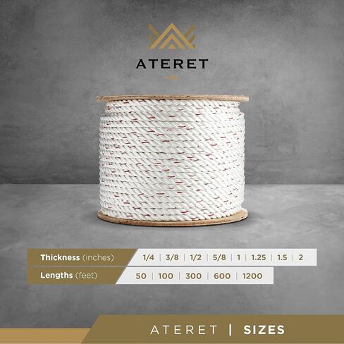 ATERET 3/8 بوصة × 600 قدم حبل بولي داكرون ملتوي I 3 حبل مع حبل أساسي من البولي أوليفين I بوليستر عالي القوة I حبل ثور متعدد الأغراض للمشاريع البحرية والتجارية والأشجار والمشروعات اليدوية (3/8 بوصة × 600 بوصة) in Kuwait