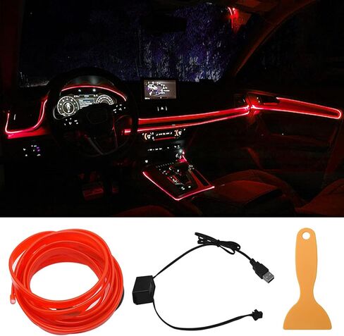 EL Wire LED Car Strip Lights, 9.8ft/3m Auto Neon LED String Strip Light, USB Wire Strip Lights for Car, DIY Your Car Center Console and Dashboard, Ambient Lighting Kits for Car Indoor Decorations in Kuwait