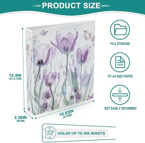 3 Ring Binder, Spring Wild Flowers Butterfly File Folder Holds 200 Sheets File Storage for Women Men School Office Supplie in Saudi Arabia