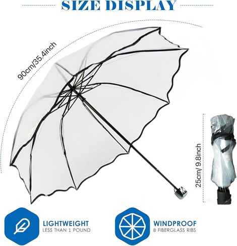 مظلة فقاعية شفافة مع دانتيل - قبة مقاومة للرياح والمطر مع رؤية شفافة، تصميم خفيف الوزن للأطفال وحفلات الزفاف والجولف والتنقل والسفر (أسود) in Kuwait