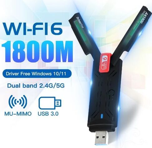 محول WiFi 6 USB ثنائي النطاق AX1800 2.4G/5 جيجا هرتز بطاقة شبكة Wi-Fi Dongle USB 3.0 WiFi6 لنظام التشغيل Windows 7/10/11، التوصيل والتشغيل - ReynaTech in Saudi Arabia