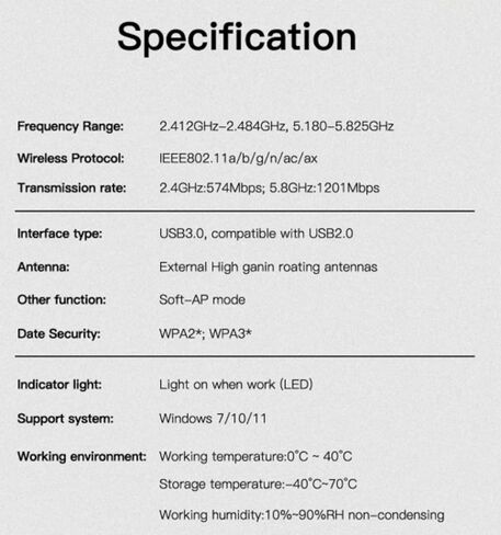 محول WiFi 6 USB ثنائي النطاق AX1800 2.4G/5 جيجا هرتز بطاقة شبكة Wi-Fi Dongle USB 3.0 WiFi6 لنظام التشغيل Windows 7/10/11، التوصيل والتشغيل - ReynaTech in Saudi Arabia