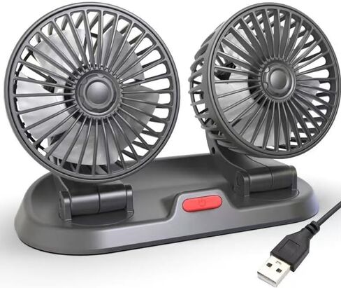 مروحة سيارة USB مزدوجة الرأس للسيارة مع تبريد قوي بدوران 360 درجة، مروحة مكتب بسرعة غير متدرجة لسيارة السيدان SUV RV شاحنة كروز المكتب المنزلي المكتبي in Kuwait
