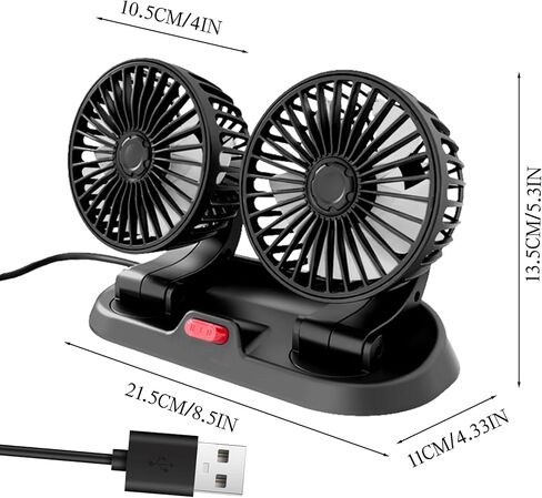 مروحة سيارة USB مزدوجة الرأس للسيارة مع تبريد قوي بدوران 360 درجة، مروحة مكتب بسرعة غير متدرجة لسيارة السيدان SUV RV شاحنة كروز المكتب المنزلي المكتبي in Kuwait