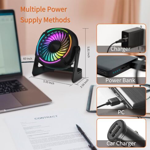 مروحة مكتب USB صغيرة RGB مع 8 أوضاع إضاءة، مروحة طاولة مع 3 سرعات، دوران 360 درجة، تشغيل هادئ، مروحة مكتب محمولة للمنزل المكتبي وغرفة النوم والسفر in Saudi Arabia