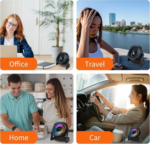 مروحة مكتب USB صغيرة RGB مع 8 أوضاع إضاءة، مروحة طاولة مع 3 سرعات، دوران 360 درجة، تشغيل هادئ، مروحة مكتب محمولة للمنزل المكتبي وغرفة النوم والسفر in Saudi Arabia