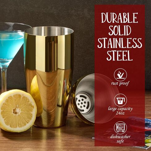 Cocktail Shaker Set Bartender Kit : 12-Piece Bar Tool Set with Bamboo Stand | Bar Set with All Practical Bar Accessories, for Drink Mixing, Bar, Home, Lounge & Party (Gold) in Saudi Arabia