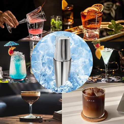 Boston Cocktail Shaker Bar Set, Weighted Boston Shaker Tins, Bartender Kit with 18oz & 28oz Mixed Drink Shaker, Hawthorne Strainer, Double Measuring Jigger - Black in Saudi Arabia