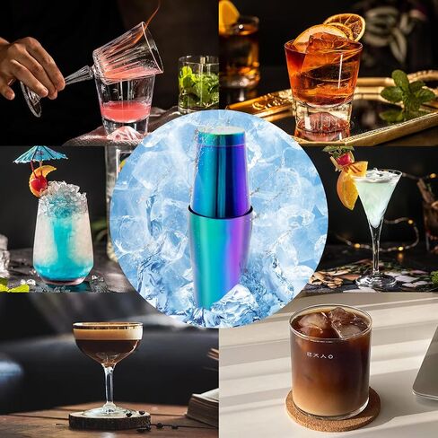 Boston Cocktail Shaker Bar Set, Weighted Boston Shaker Tins, Bartender Kit with 18oz & 28oz Mixed Drink Shaker, Hawthorne Strainer, Double Measuring Jigger - Black in Saudi Arabia