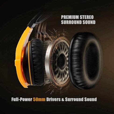 Wired Gaming Headset, Noise Cancelling Over Ear Headphones with 3.5mm Audio Jack, 50 mm Drivers, Rotatable and Flexible Mic & Soft Memory Earmuffs for PS4, PS5, PC, Xbox One, Switch (Orange) in Kuwait