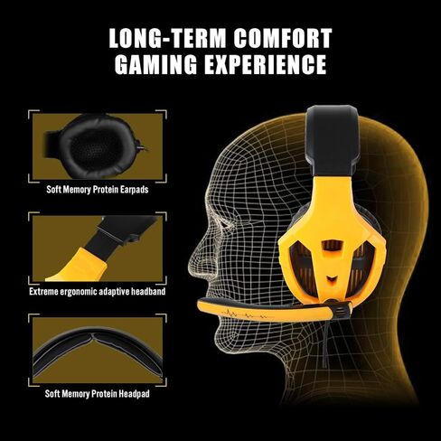Wired Gaming Headset, Noise Cancelling Over Ear Headphones with 3.5mm Audio Jack, 50 mm Drivers, Rotatable and Flexible Mic & Soft Memory Earmuffs for PS4, PS5, PC, Xbox One, Switch (Orange) in Kuwait