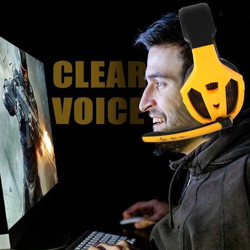 Wired Gaming Headset, Noise Cancelling Over Ear Headphones with 3.5mm Audio Jack, 50 mm Drivers, Rotatable and Flexible Mic & Soft Memory Earmuffs for PS4, PS5, PC, Xbox One, Switch (Orange) in Kuwait