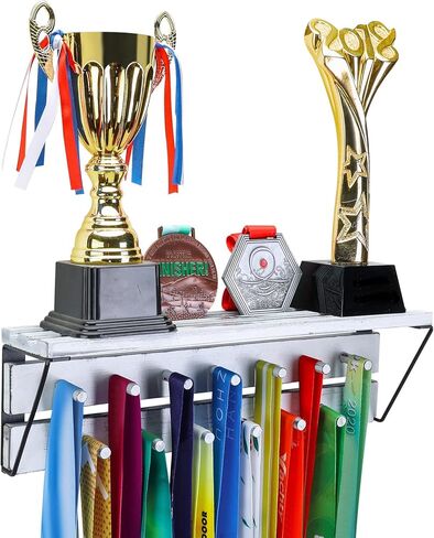 Medal Hanger & Trophy Shelf - Rustic Wood Wall Mount Display Rack, Use as a Medal Display with Shelf, Trophy Rack, Medal Holder and Medal Display Hanger in Saudi Arabia