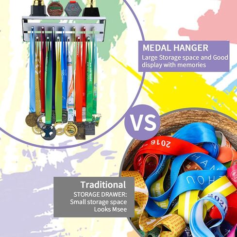 Medal Hanger & Trophy Shelf - Rustic Wood Wall Mount Display Rack, Use as a Medal Display with Shelf, Trophy Rack, Medal Holder and Medal Display Hanger in Saudi Arabia
