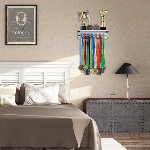 Medal Hanger & Trophy Shelf - Rustic Wood Wall Mount Display Rack, Use as a Medal Display with Shelf, Trophy Rack, Medal Holder and Medal Display Hanger in Saudi Arabia