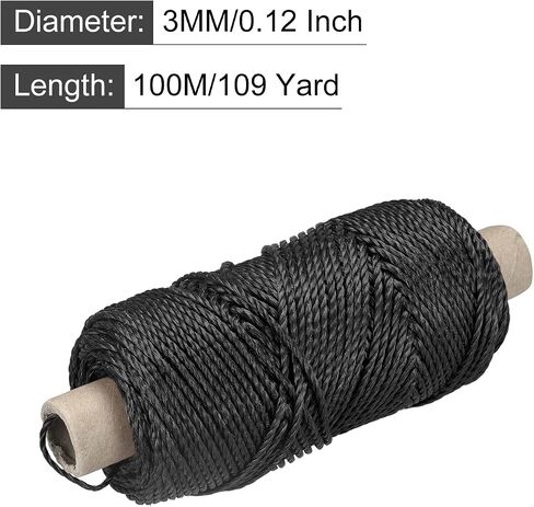 MECCANIXITY Twisted Mason Line Nylon Twine String Cord Black 100M/109 Yard 3MM Dia for Netting, Landscaping, Home Improvement, DIY Projects, Crafting, Masonry, Gardening in Saudi Arabia