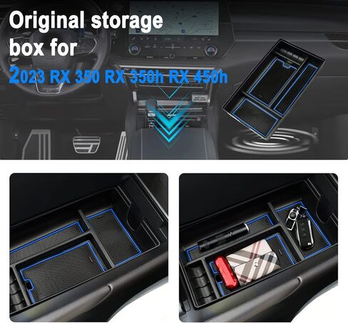 SHAOHAO for 2023 2024 Lexus RX Center Console Organizer 2023 2024 RX350/RX350h/RX450h/RX500h الملحقات 2023 2024 RX 350&RX 350h (ممتاز/ممتاز +/فاخر) RX 500h صينية مسند ذراع مع حامل للعملات المعدنية in Saudi Arabia