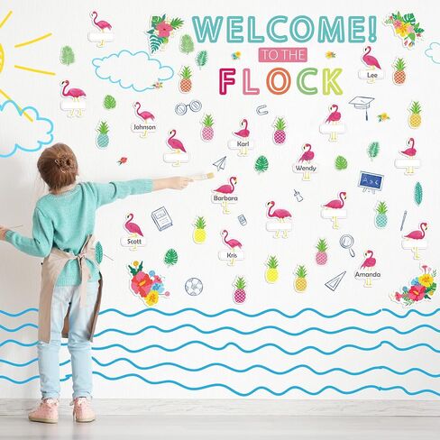 93 Pieces Simply Stylish Tropical Classroom Bulletin Board Set Flamingo Welcome Bulletin Board Cutouts Palm Leaves Hawaii Pineapple Flamingo Cutouts for Classroom Whiteboard Decorations in Saudi Arabia